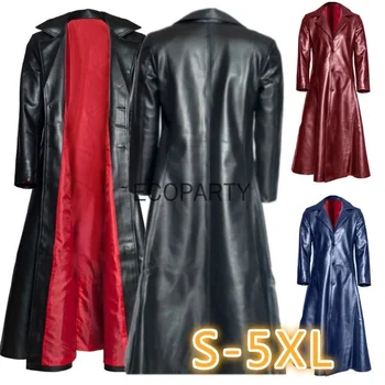 Мужское Длинное пальто в готическом стиле в стиле панк, Зимняя Кожаная Длинная куртка, готическое пальто вампира, Темное Рыцарское крутое пальто-накидка