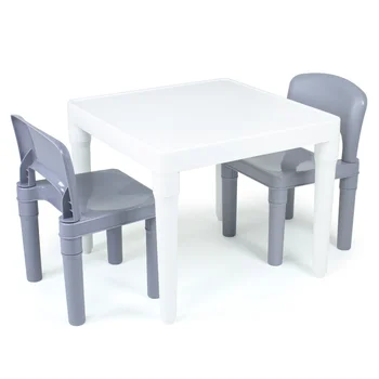 Набор пластиковых столов и 2 стульев сухого стирания Humble Crew Springfield Kids из 3 предметов, белый/серый