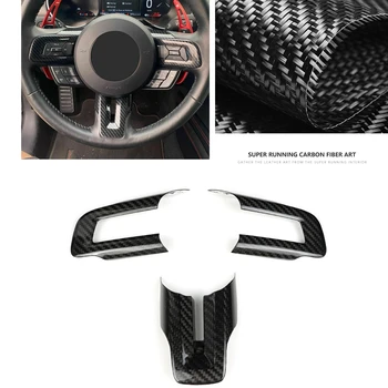 Накладка на панель рулевого колеса из углеродного волокна Черного/красного цвета для Ford Mustang 2015 2016 2017 2018 2019 2020 2021 