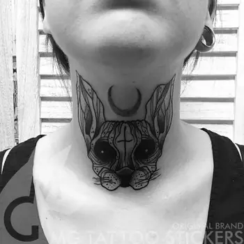 Наклейка с татуировкой кота Сфинкса в стиле панк для женщины, мужчины, временные татуировки с религиозным животным, Собакой, Водонепроницаемая наклейка с поддельной татуировкой в виде Луны на шее