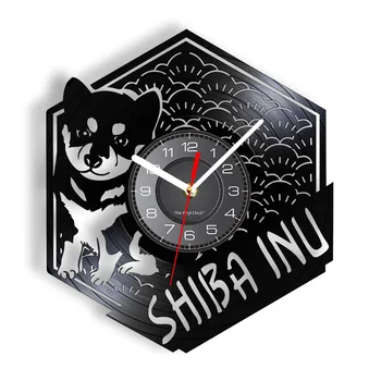 Настенные часы с виниловой пластинкой в стиле собаки Шиба-Ину Для Зоомагазина, японский щенок породы собак, Домашний декор, Ретро Музыкальный альбом, часы с лонгплеем