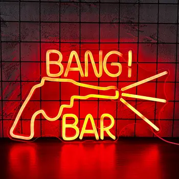 Неоновая вывеска Bang Gun Bar, световой пистолет, Изготовленный на Заказ светодиодный Супер крутой Подвесной ночник, Игровая комната, Магазин, вечеринка, Индивидуальное украшение стен