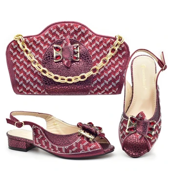 Новая женская обувь и сумка на удобной платформе винного цвета, блестящие камни, большие туфли-лодочки, женская обувь и сумки для вечеринки