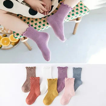 Новые носки Принцессы для маленьких Девочек, Кружевные Носки с деревянными ушками для девочек, однотонные хлопковые носки для Новорожденных 0-3 лет