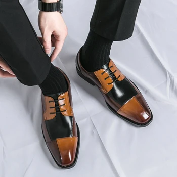 Новые туфли в стиле дерби на шнуровке с квадратным носком, весенне-осенняя мужская официальная обувь ручной работы, Бесплатная доставка, Размер 38-48, мужская обувь