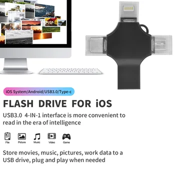 Новый Флеш-накопитель Type C Otg Usb Flash Drive 3.0 для Iphone Ipad Android 32GB 64GB 128GB 256GB Внешний накопитель 4в1pendrive
