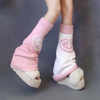 Носки для девочек в японском стиле Харадзюку, двусторонняя одежда, гетры, Готическая Лолита, Черный, Белый, Розовый, Любовь, Сладкий вязаный чехол для ног