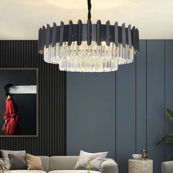 Овальная хрустальная люстра, потолочные люстры для гостиной 2021, современная спальня, черная светодиодная люстра, круглый хрустальный светильник