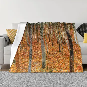 Одеяло Beech Forest от Gustav Klimt, мягкая фланель, флис, Теплая живопись, художественные Пледы для дома, Покрывала для дивана в спальне