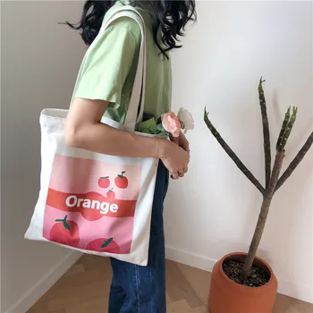 Оранжевая холщовая сумка с принтом, женская сумка для покупок, переносная тканевая сумка, сумка-тоут, хлопчатобумажная