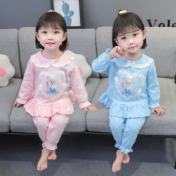 Осенний пижамный комплект Frozen 2 для девочек, весенние детские комплекты из двух предметов с длинными рукавами для малышей, милое платье принцессы Эльзы для маленькой девочки