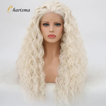 Парик из светлых волос Charisma 60, Синтетические волосы, Длинные Вьющиеся Парики для женщин, Парики из термостойкого волокна, Кружевные парики для косплея