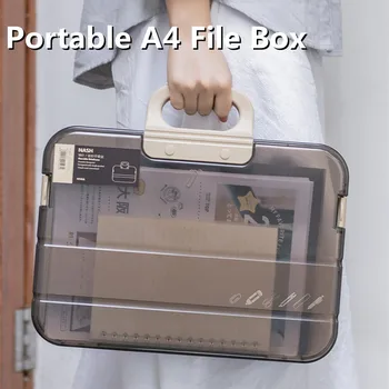 Переносная коробка для файлов Пластиковый Прозрачный Пенал Папка формата А4 с ручкой-замком Сумка для документов Чехол для хранения канцелярских принадлежностей