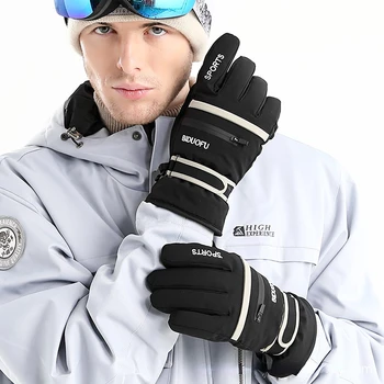 Перчатки Лыжные Хлопчатобумажные Зимние для спорта на открытом воздухе, Бархатные утолщенные термальные перчатки, мужские электрические велосипедные ветрозащитные перчатки