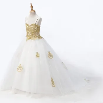 Платье с цветочным узором для девочек для свадебной вечеринки, бальное платье с бантом на одно плечо, тюлевые детские платья принцессы длиной до пола, Элегантные 2023