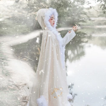 Плащ Hanfu Женское Толстое пальто С капюшоном, Древняя традиционная китайская одежда, Элегантный плащ принцессы, зимние костюмы Hanfu