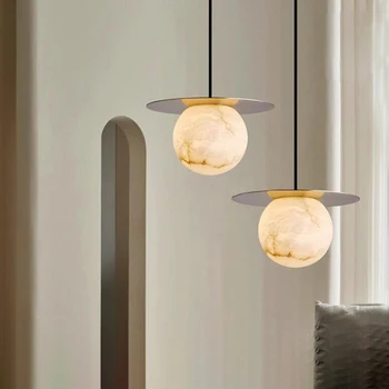 Подвесной светильник из испанского натурального мрамора, современный минималистичный подвесной светильник, декор ресторана, столовой, потолочный светильник