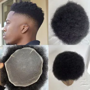 Полный Швейцарский кружевной парик для Мужчин, Афро-Кудрявая Система человеческих Волос для Мужчин