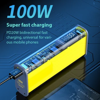 Портативный Power Bank 20000 мАч PD100W/22,5 Вт Супер Быстрая Зарядка Powerbank Аккумулятор USB TPYE C Высокомощное Зарядное устройство для ноутбука с кабелем