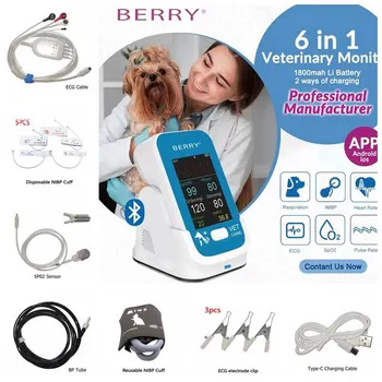 Портативный Ветеринарный монитор 6 В 1, Монитор для домашних собак, Bluetooth APP, Экг, Nibp, Spo2, Pr, Темп, Многопараметрический литий-ионный аккумулятор, ICU CCU