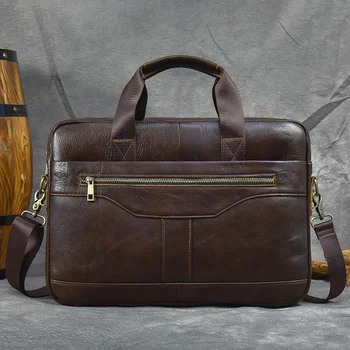 Портфель из натуральной кожи, сумка для ноутбука 15,6 дюймов, сумка для компьютера, сумка из коровьей кожи, мужская кожаная сумка через плечо