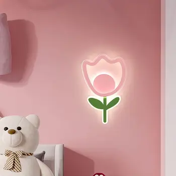 Прикроватный настенный светильник Тюльпан для спальни для девочек, светодиодный современный минималистичный цветок для освещения детской комнаты, украшения для дома, настенный декор