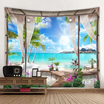 Приморский пляжный пейзаж, природная красота, гобелен с печатью высокой четкости, украшение для спальни, подвесная ткань