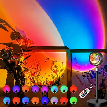 Проекционная лампа Sunset, 16 цветов, Меняющий Проектор, Радуга, USB-Ночники, пульт дистанционного Управления Для Спальни, подарок для Вечеринки, Домашний декор