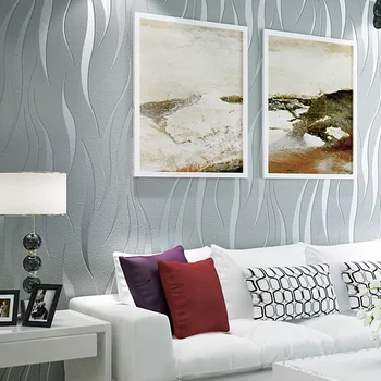 Простые модные Серобежевые фрески в волнистую полоску На фоне телевизора Современный диван в гостиной Нетканые обои 374 дюйма в рулоне