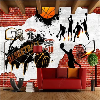 Ретро Ностальгическая Кирпичная стена Цементная стена Играющая В Баскетбол Фон Обои Тренажерный Зал Декор Баскетбольного Клуба Настенные обои 3D