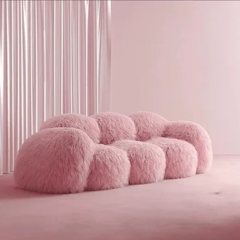 Розовый Диван с длинными Пуховиками На Заказ, Легкий Роскошный Диван Nordic Lazy Plus Size, Банкетный Дизайн, 3-местный диван, Надувная Мебель