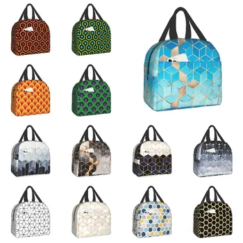 Роскошная Изолированная сумка-тоут с абстрактными Кубиками и Геометрическим Рисунком для Ланча для женщин, Портативный термоохладитель, коробка для Бэнто, походные дорожные сумки
