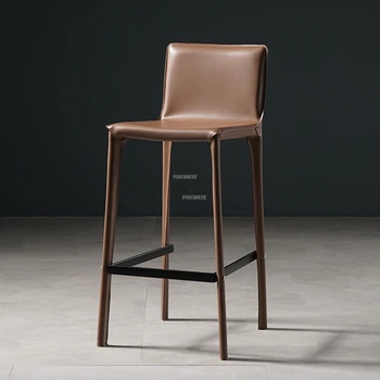 Роскошные барные стулья из скандинавской кожи, Высокий табурет, Современный барный стул для отдыха, Кухонные принадлежности, мебель для балкона
