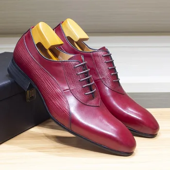 Роскошные мужские туфли-оксфорды, мужские модельные туфли, кожаные итальянские, красные, черные, отполированные вручную, с острым носком, на шнуровке, Свадебные, офисные, официальные туфли