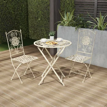 Роскошный Домашний Складной набор для бистро - Стол и стулья из 3 предметов с решеткой и цветочным дизайном - Уличная мебель для сада, патио,