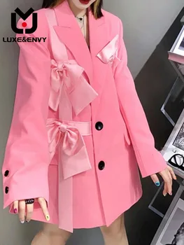 Роскошный и привлекательный Розовый блейзер, дизайнерский дизайн, свободный тонкий костюм с бантом, женский летний костюм 2023
