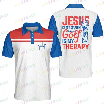 Рубашки поло Повседневные Длинные с короткими рукавами Иисус-мой Спаситель И Гольф -моя терапия Рубашка поло с короткими рукавами для мужчин