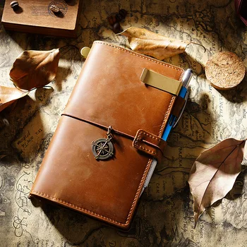 Ручной кожаный дневник для путешествий с функцией хранения, Изысканный подарок в стиле ретро из натуральной воловьей кожи