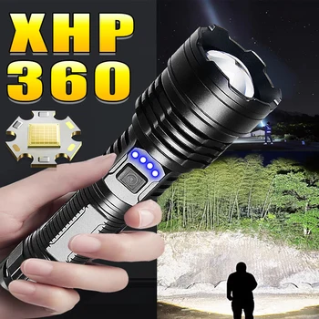 Самый Мощный светодиодный фонарик XHP360 Type-c Перезаряжаемый Мощный фонарик XHP50.2 с Зумом 1500 м, Фонари Для Рыбалки На Открытом Воздухе, Фонарики