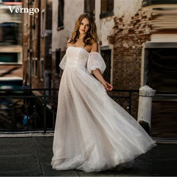 Свадебное платье с блестками Verngo 2021 Без бретелек, с Короткими рукавами, Свадебные платья с бантом, Вечерние платья для невесты в стиле Кантри