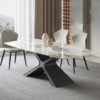 Свадебные обеденные столы Для кухни в помещении, Креативный современный стол из каменной панели длиной 1,4 м с 6 стульями на подушках, мебель для столовой GY50CZ