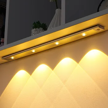 Светодиодный ночник Датчик движения Беспроводной Ультратонкий USB светодиодный светильник под шкаф для кухни, спальни, гардероба, внутреннего освещения