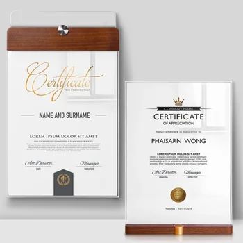 Сертификационная рамка для настенного монтажа Деревянный акриловый стол Вывеска Стойка для карточек с вкладками Настольный держатель для бумаги формата А4
