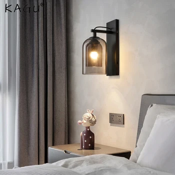 Скандинавский Креативный настенный светильник из двойного стекла на открытом воздухе, в помещении, в гостиной, Спальне, светодиодный настенный светильник E27, Современный прикроватный настенный светильник для чтения