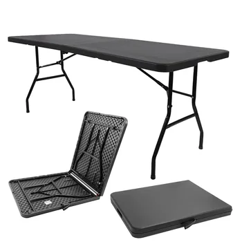 Складной стол 6 футов Портативный сверхпрочный пластиковый Складной стол, раскладывающийся пополам, Пластиковый обеденный стол (черный)