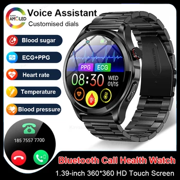 Смарт-часы Bluetooth Call Здоровый уровень сахара в крови Для Мужчин с 1,39-дюймовым Экраном 360 * 360 AMOLED, ЭКГ + PPG, несколькими спортивными режимами, Смарт-часы