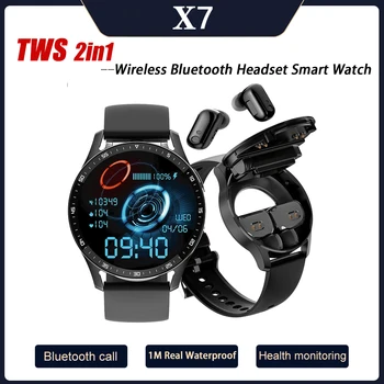 Смарт-часы X7 2 в 1 С Наушниками Smartwatch TWS Bluetooth Наушники Пульсометр Монитор Артериального Давления Спортивные Часы Фитнес-Часы