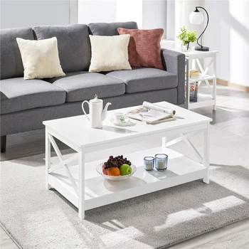 Современный деревянный Прямоугольный журнальный столик X-Design с полкой для хранения, белые торцевые столики для гостиной