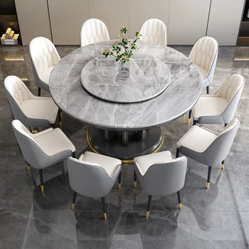 Современный обеденный стол в Скандинавском Стиле На 8 Мест Серый Поворотный Стол-Органайзер Круглый Стол Бесплатная Доставка Muebles De Cocina Мебель для гостиной