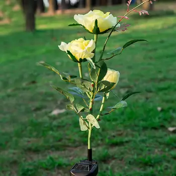 Солнечный 3-светодиодный светильник в виде цветка Розы, декоративный светильник для дорожки во дворе, на лужайке
